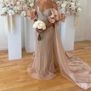 Champagne Bridal Gown with Elegant Ruffle Sleeves